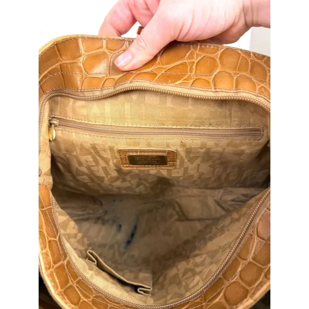 Y2K Vintage Furla Italian Leather Croc‎ Embossed Shoulder Bag Camel Hobo Purse